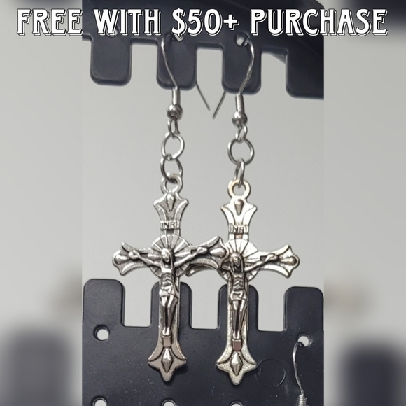 FREE WITH $50+ PURCHASE!!! NWOT Crucifix Earrings Handmade - Picture 1 of 7